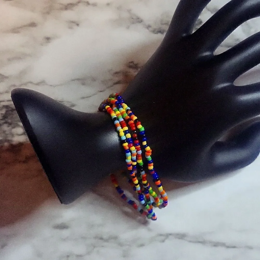 Áfrican Rainbow Dyed Seed Bead Bracelets ( 4 Pc)